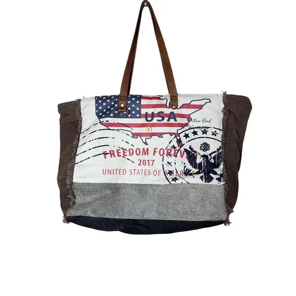 Myra Bag Freedom Forever 2017 USA CanvasHair Tote Large July 4th Americana - Picture 1 of 10